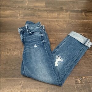 MOTHER Blue Ankle Cropped Jeans Distressed